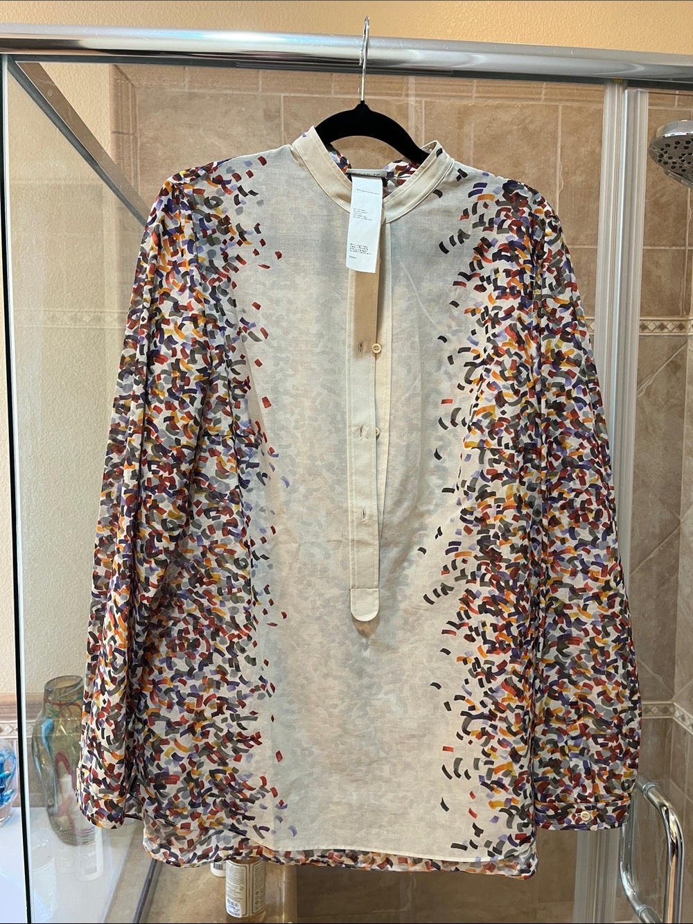 Akris Punto Cream Blouse with Multicolor Confetti Print